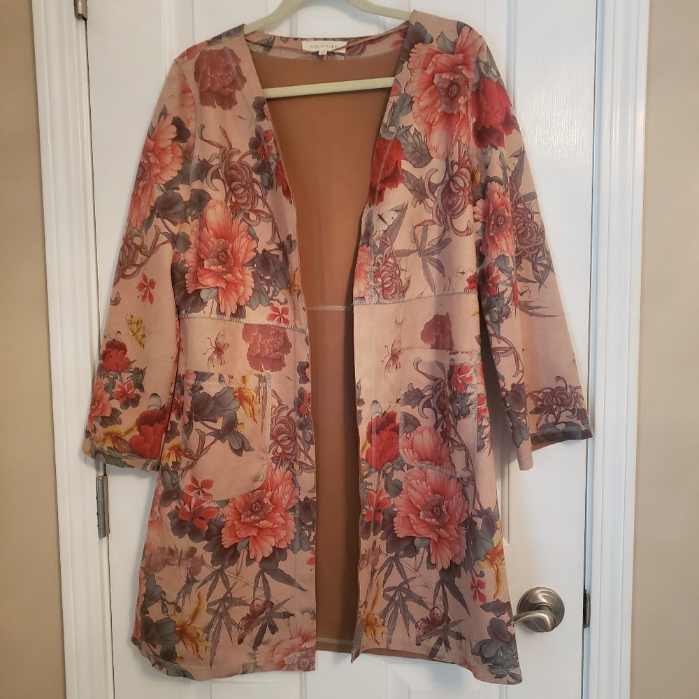 Solitaire Anthropologie Women's Faux Suede Floral Jacket Size M